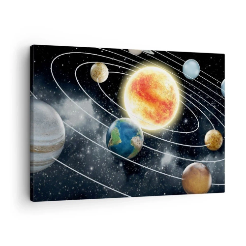 Canvastavla - Bild på duk - Solsystemet med planeter och solen i rymden - 70x50cm - Rymddans - Modern väggdekoration för vardagsrum och sovrum ARTTOR