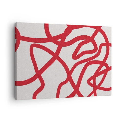 Canvastavla - Bild på duk - Röda abstrakta linjer på en vit bakgrund - 70x50cm - Rött på vitt - Modern väggdekoration för vardagsrum och sovrum ARTTOR