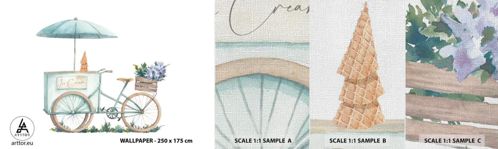 Provbit av fototapet Premium Canvas - Sött minne av sommaren - Pastell, Glass, Cykel - 100x30 cm