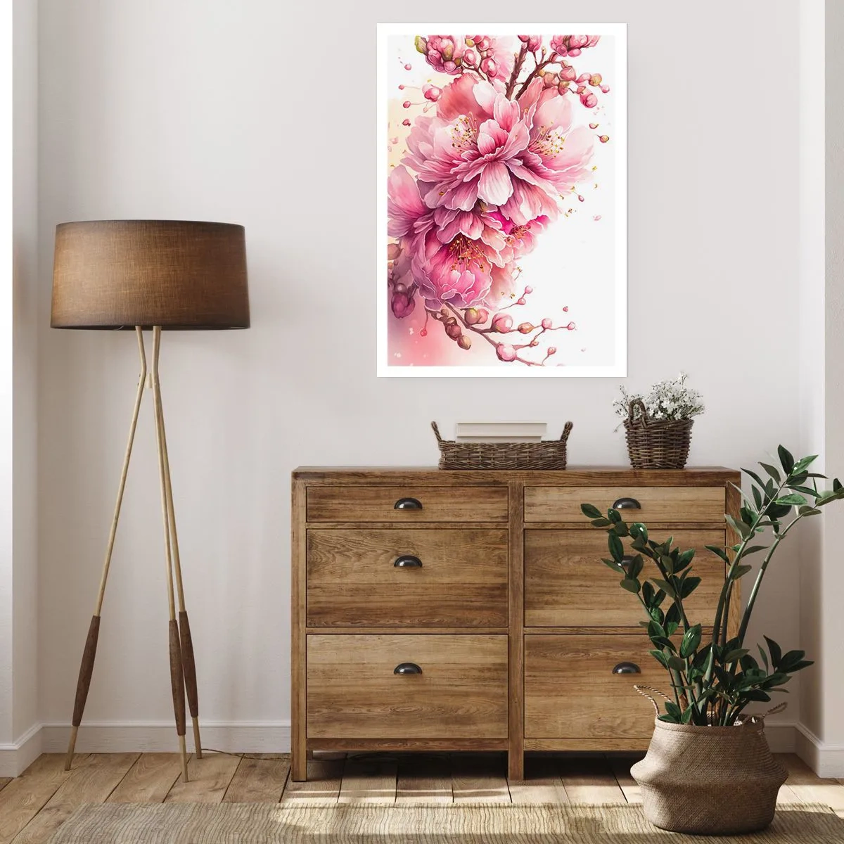 Affisch - Blommande körsbärsblomma - 30x40 cm