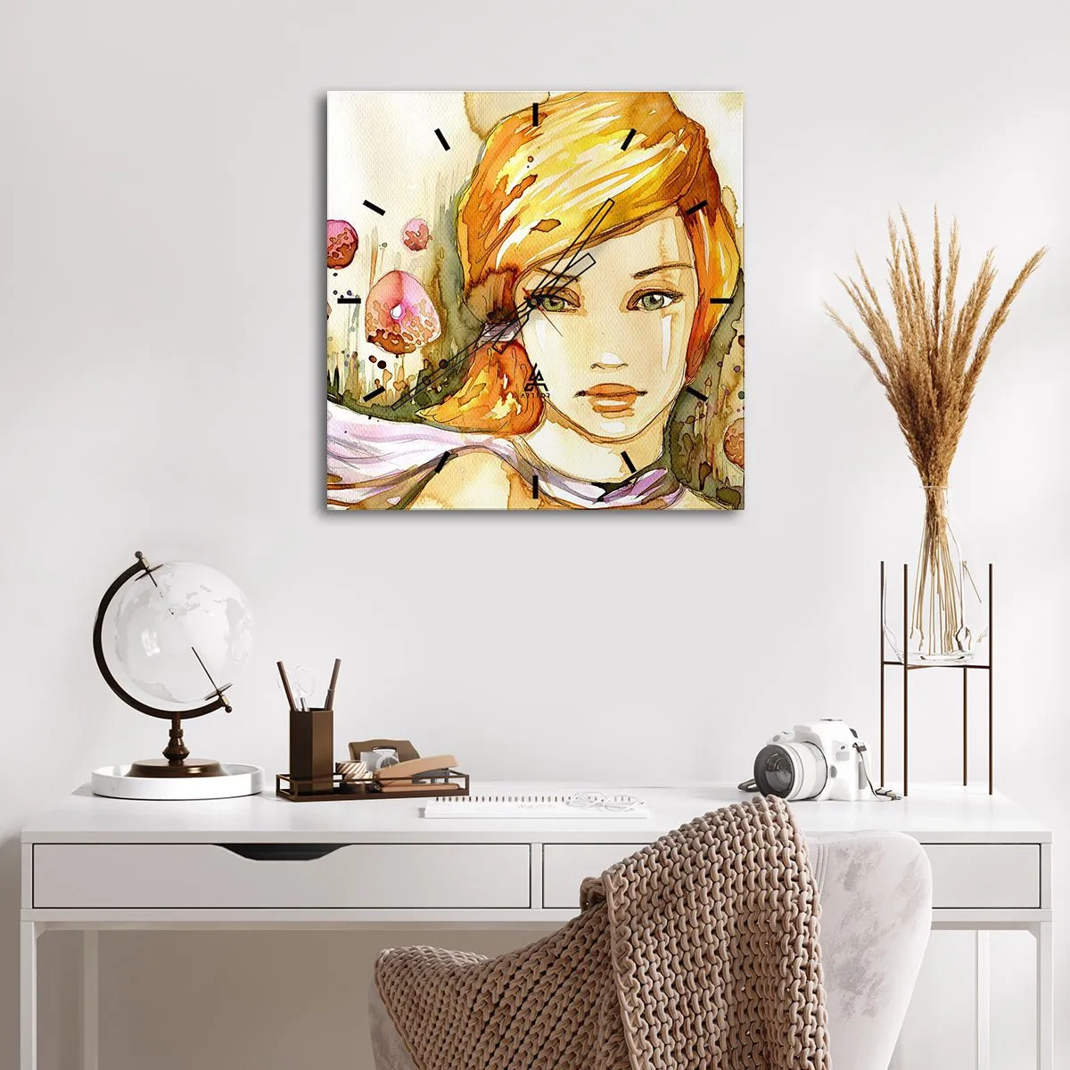 Väggklocka - Klocka på glas - Smaragdblick som tystar ner ilska - 40x40 cm