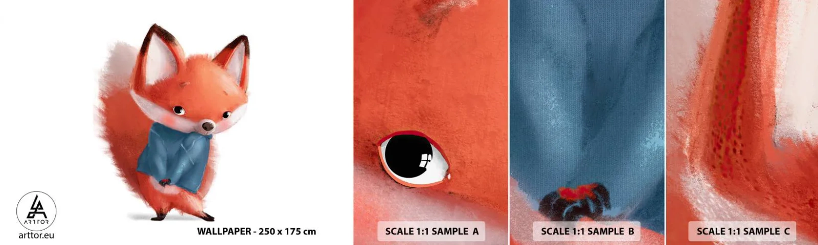 Provbit av självhäftande fototapet Deluxe Sticker - Ser jag bra ut? - För barn, Räv, Saga - 100x30 cm