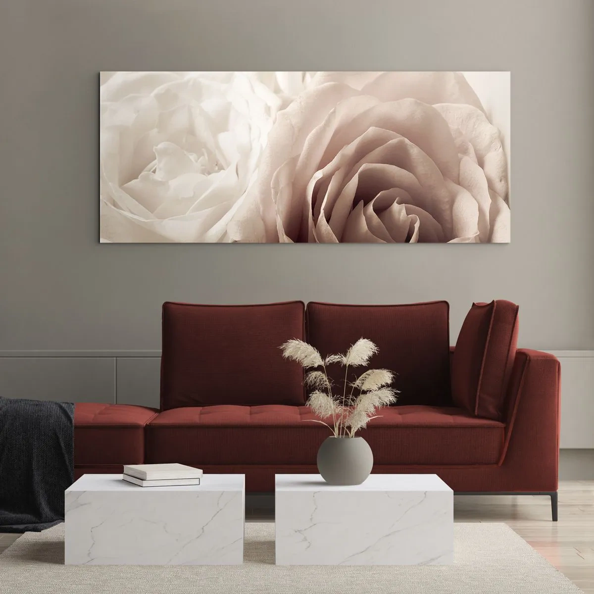 Glastavla - Bild på glas - I hjärtat av en ros - 100x40 cm