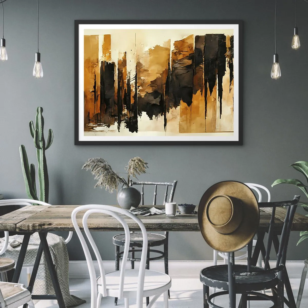 Affisch i svart ram - Harmoni av svart och guld - 70x50 cm