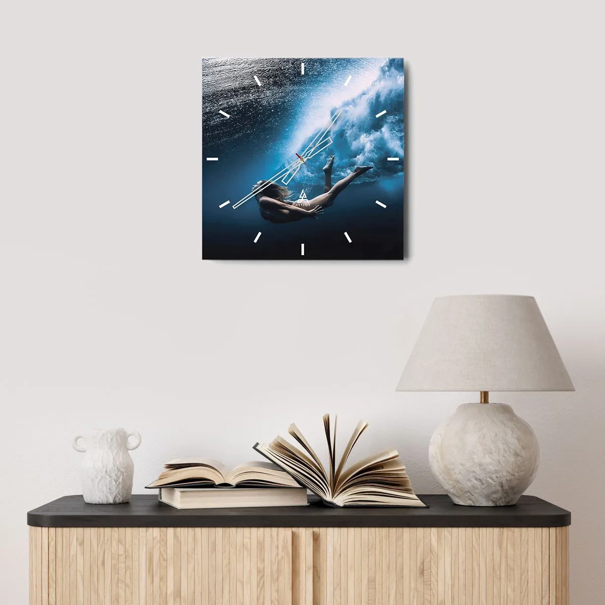 Väggklocka - Klocka på glas - Modern sjöjungfru - 40x40 cm