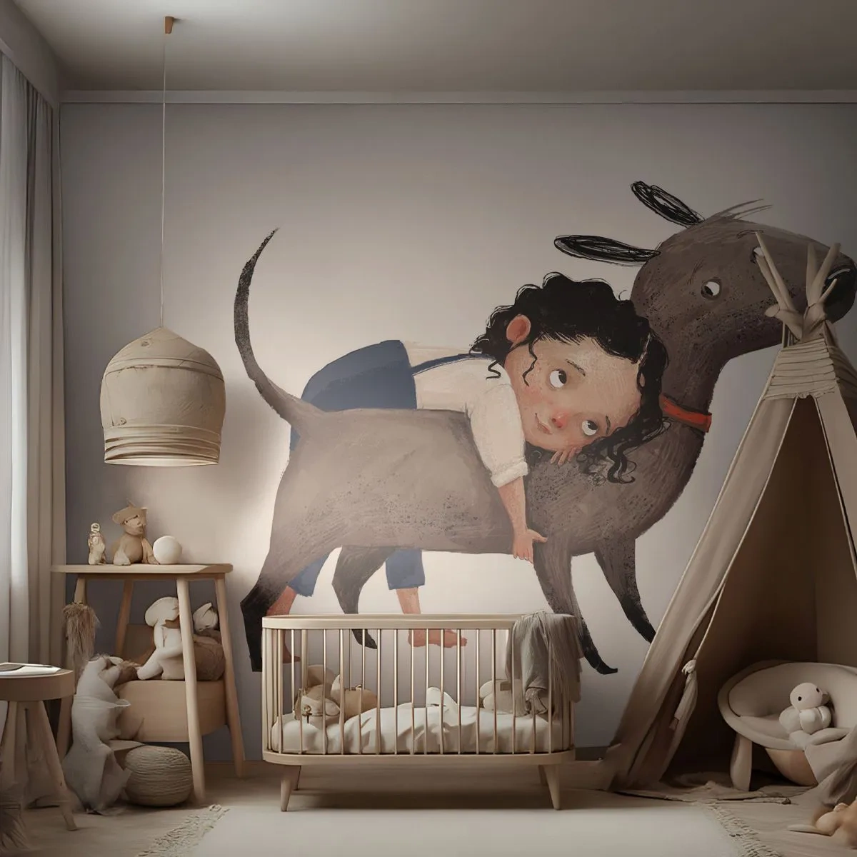 Fototapet Standard Eco - Bästa vänner - För barn, Hund, Flicka - 500x350 cm