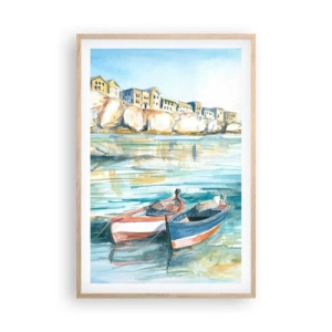 Affisch i ram av ljusek - Landskap i azurblått - 61x91 cm