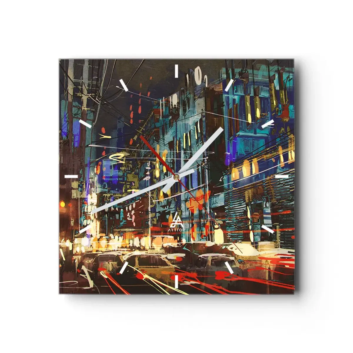 Väggklocka - Klocka på glas - Gatans kvällsbuller - 30x30 cm