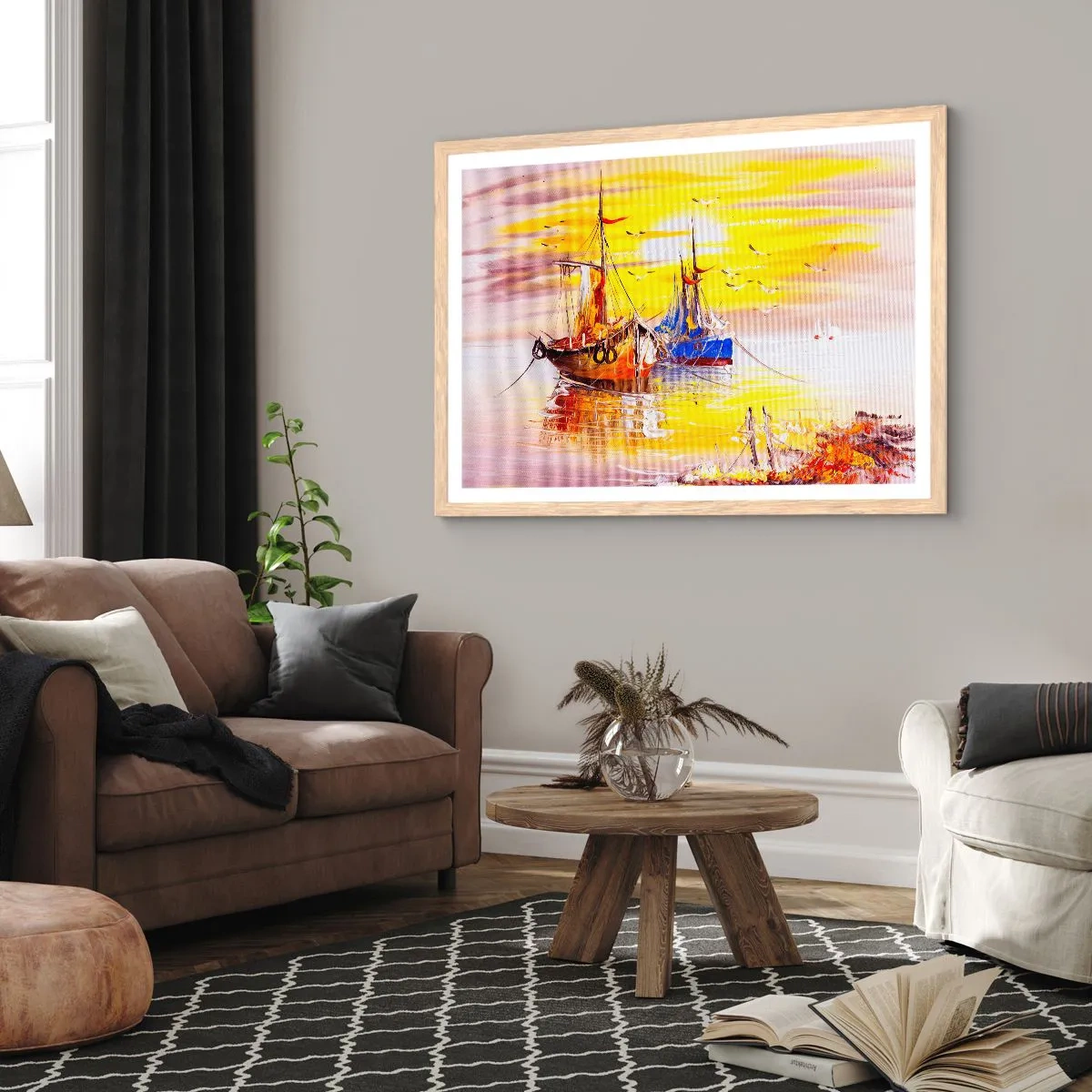 Affisch i ram av ljusek - Välförtjänt vila i hamnen - 40x30 cm