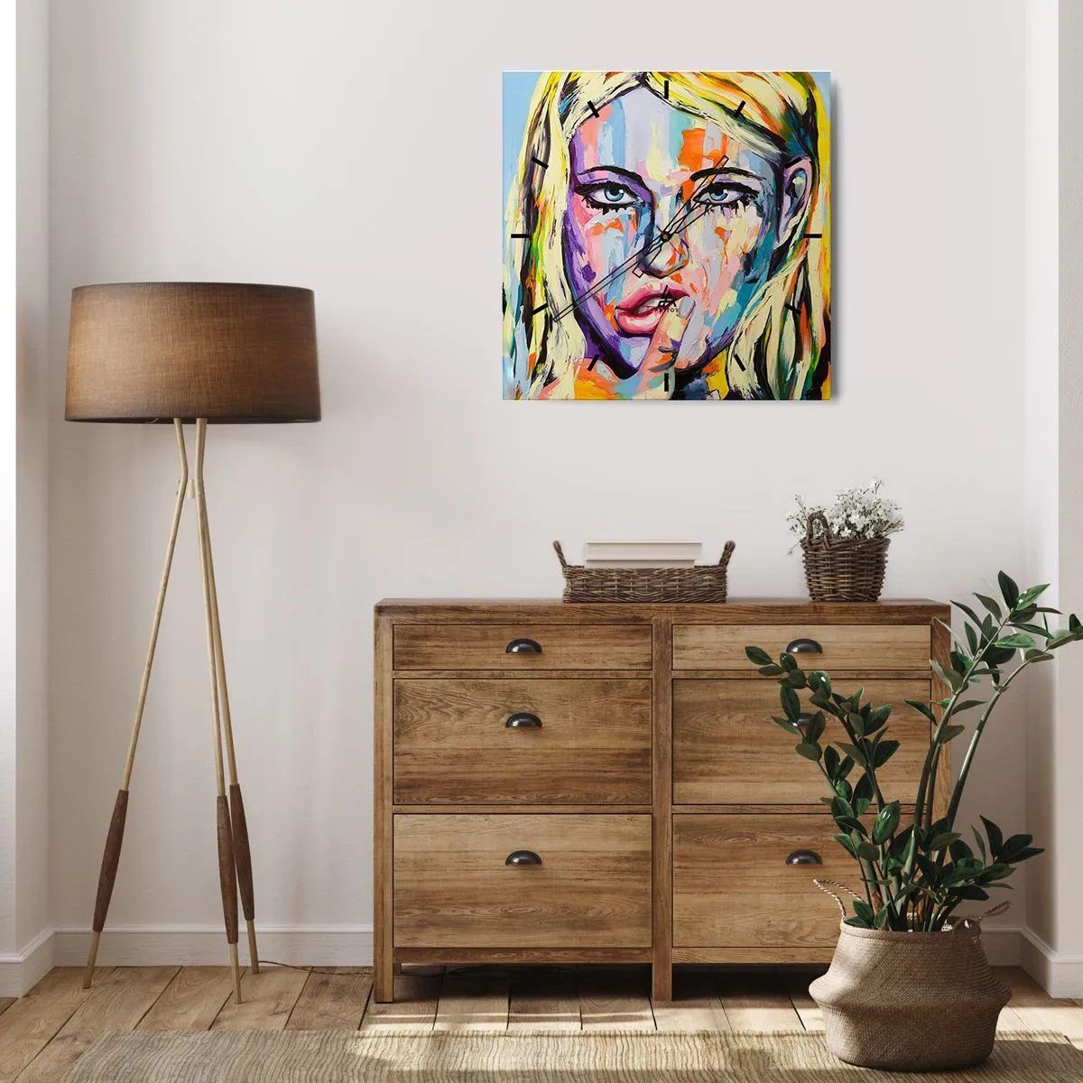 Väggklocka - Klocka på glas - Titta henne rakt in i ögonen - 30x30 cm