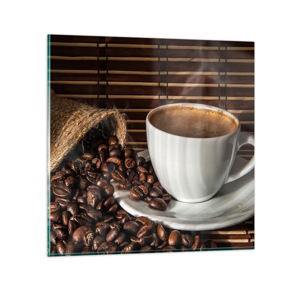 Glastavla - Bild på glas - Kolets svärta, bärnstenens transparens - 70x70 cm