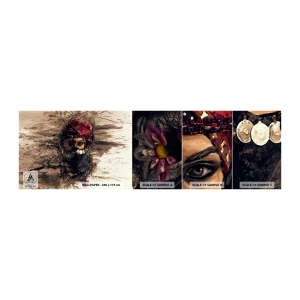 Provbit av självhäftande fototapet Deluxe Sticker - Minst intrigerande - Abstraktion, Kvinnans ansikte, Orientaliska symboler - 100x30 cm