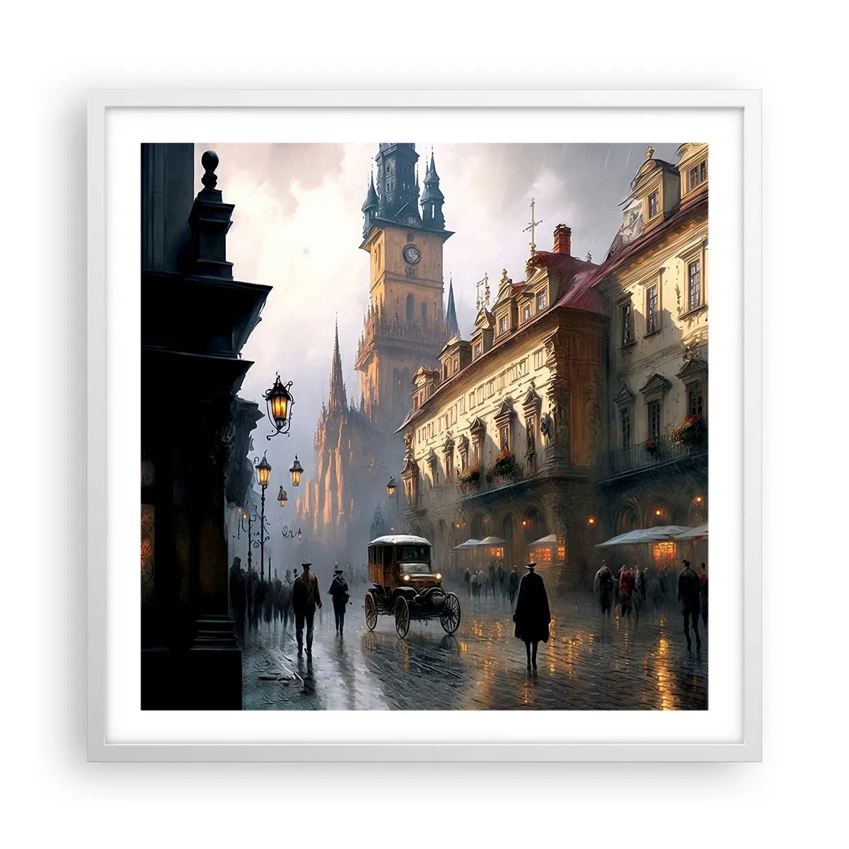 Affisch i vit ram - Magin under en kväll i Prag - 60x60 cm