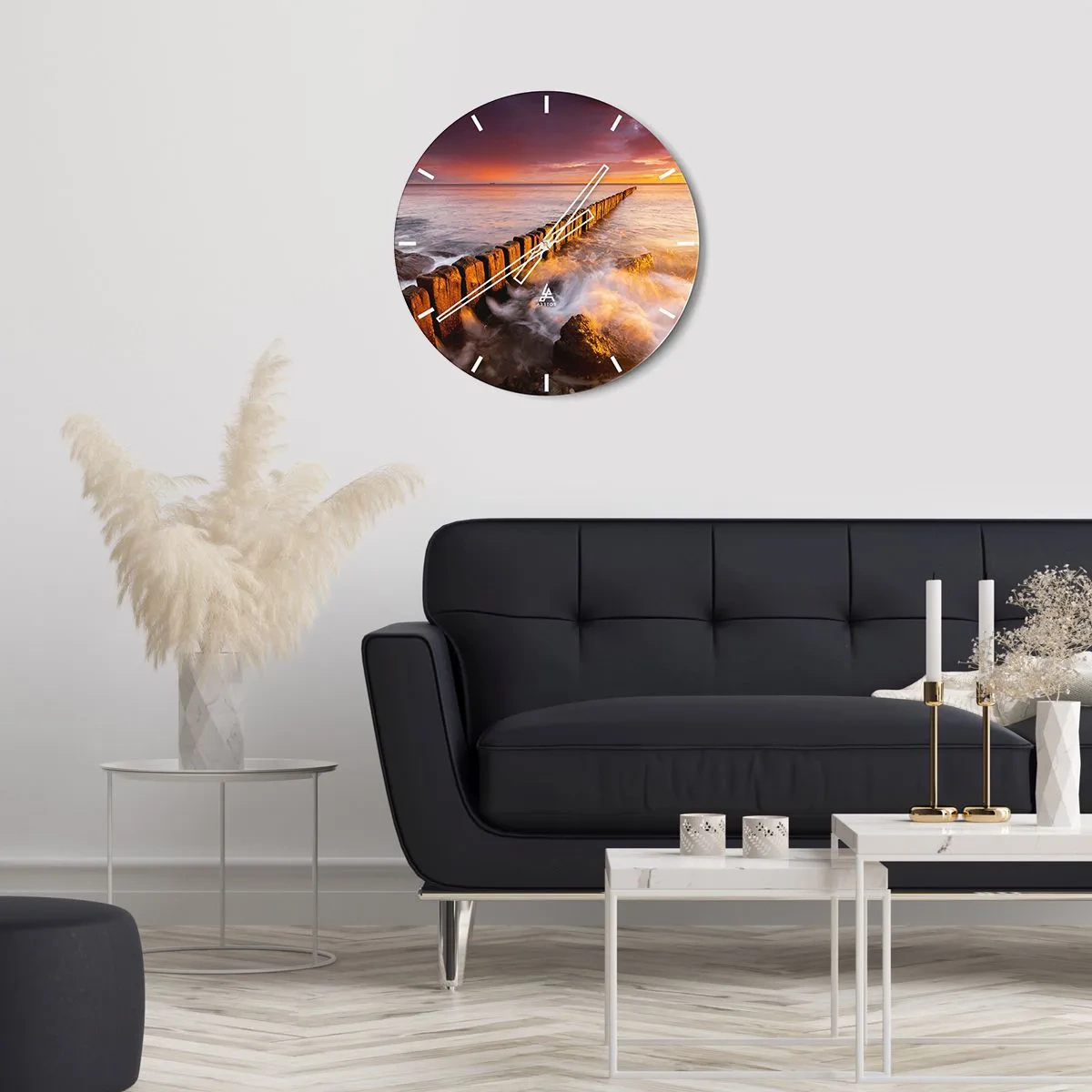 Väggklocka - Klocka på glas - MIlda vågor - 40x40 cm