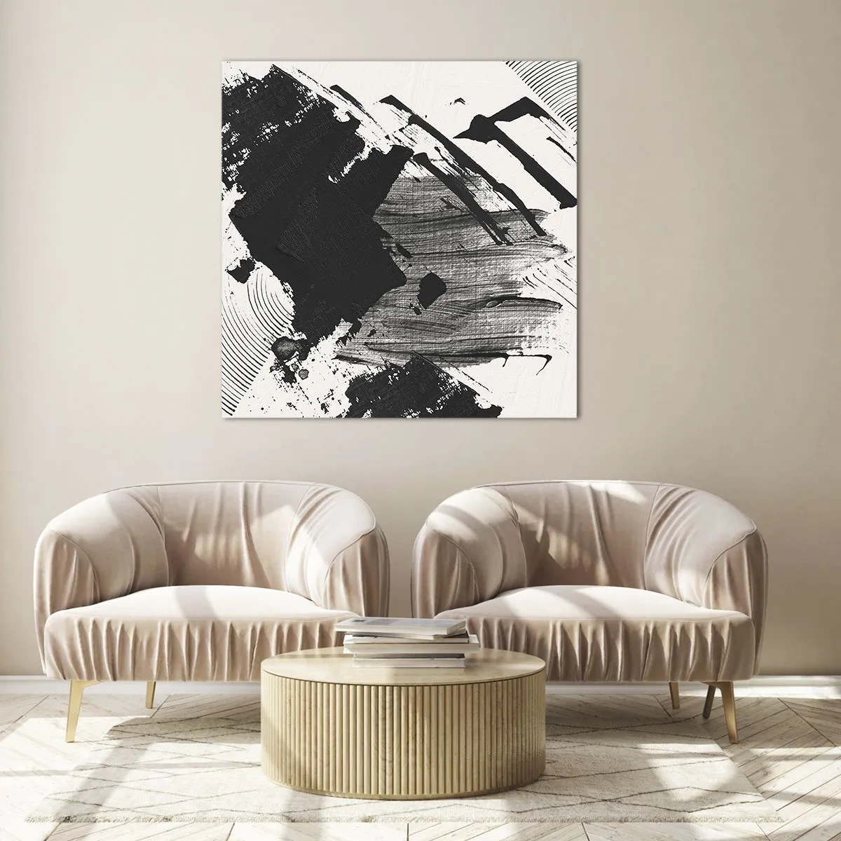Glastavla - Bild på glas - Abstraktion - uttrycket av svart - 70x70 cm