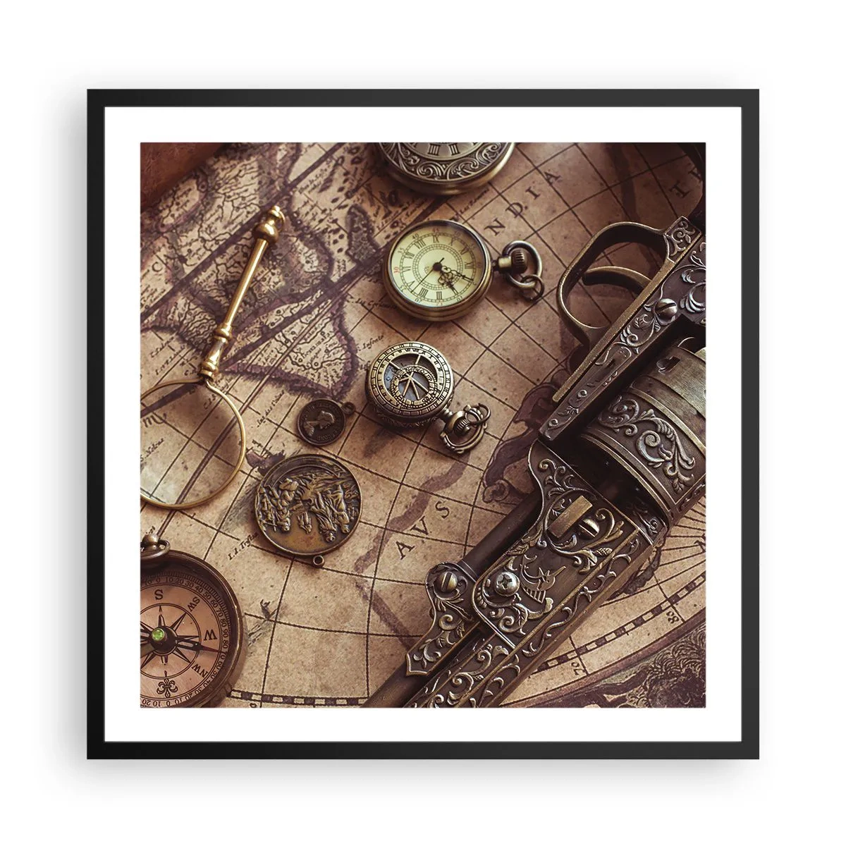 Affisch i svart ram - Äventyret kallar - 60x60 cm