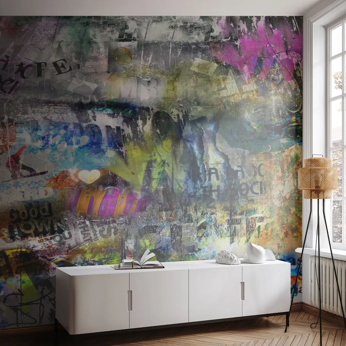 Självhäftande Fototapet Deluxe Sticker - Collage med minnen - Graffiti, Väggmålning, Modernt mönster - 250x175 cm