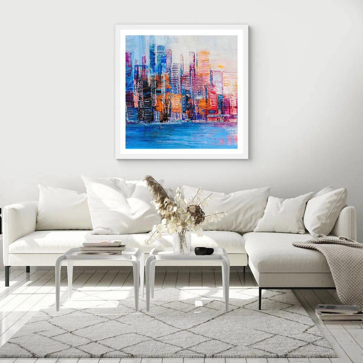 Affisch i vit ram - En glädjefylld metropol - 60x60 cm