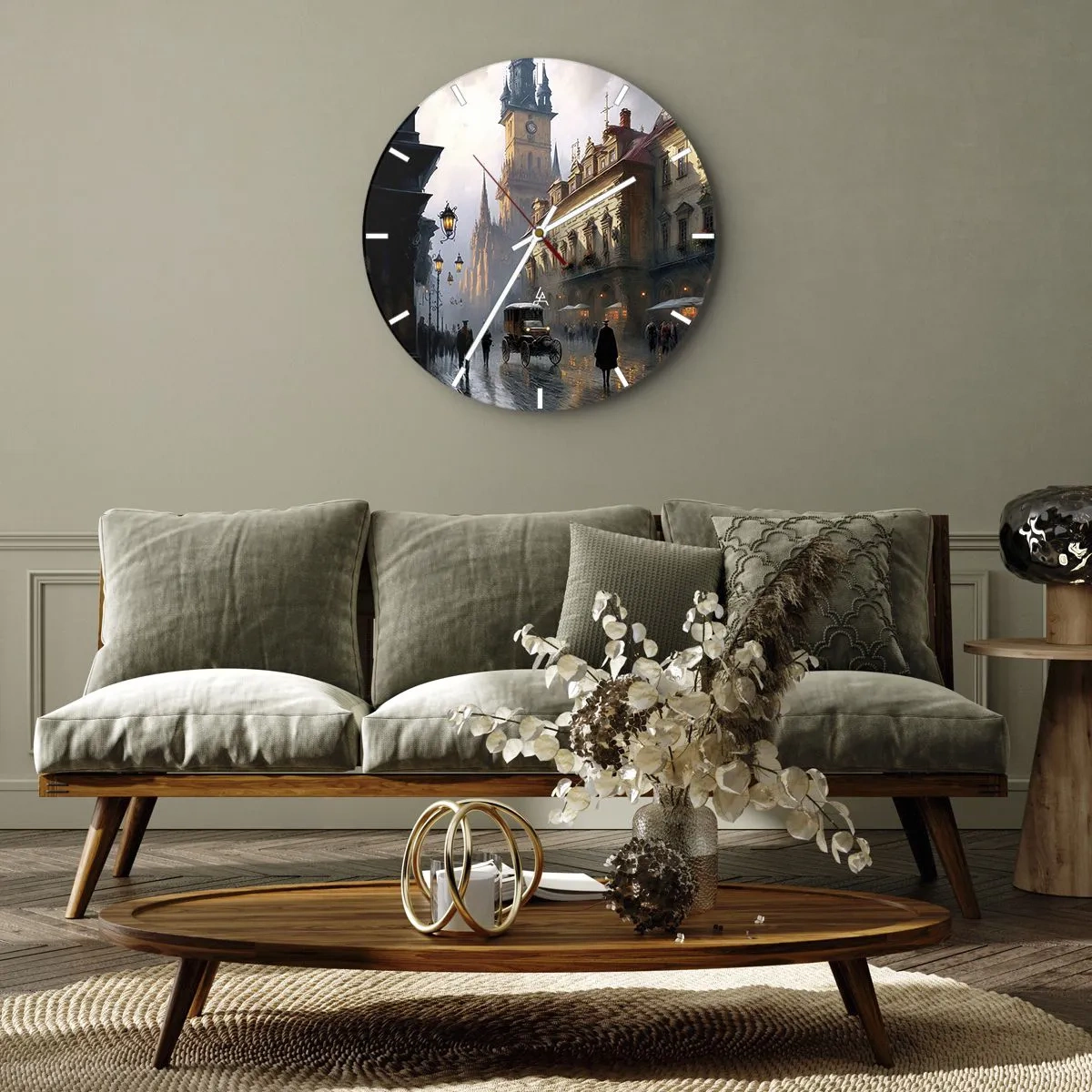 Väggklocka - Klocka på glas - Kvällspromenad genom den historiska stadskärnan - 30x30cm - Magin under en kväll i Prag - Modern väggdekoration för vardagsrum, kök och sovrum ARTTOR