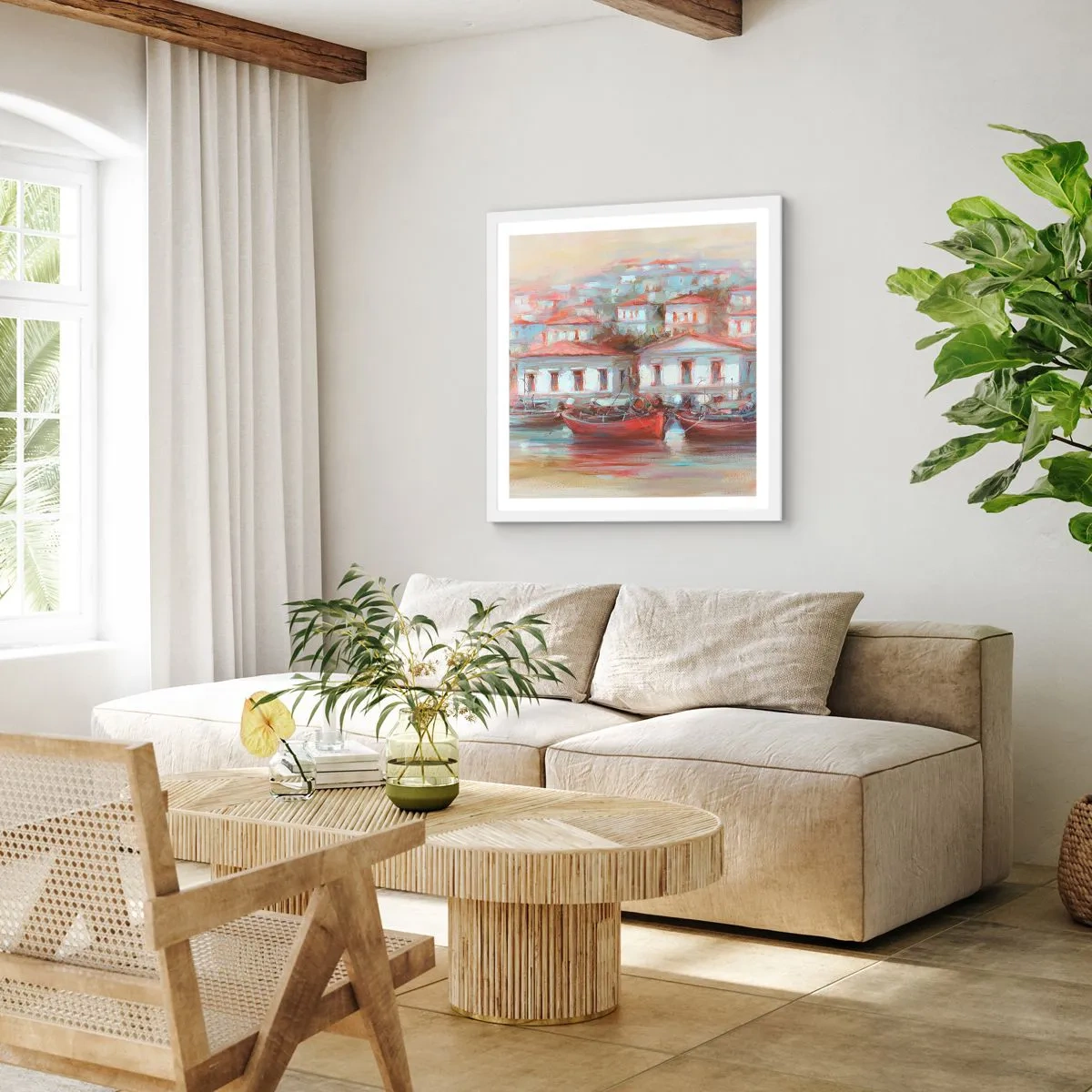 Affisch i vit ram - Lycklig stad - 60x60 cm