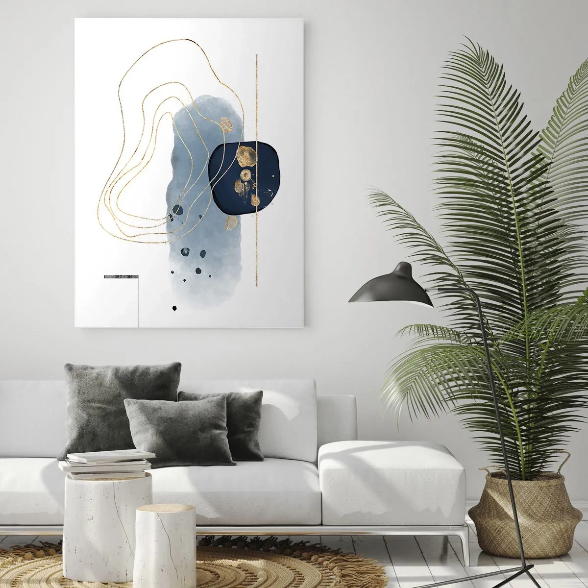 Glastavla - Bild på glas - Blå-guld fantasi - 50x70 cm