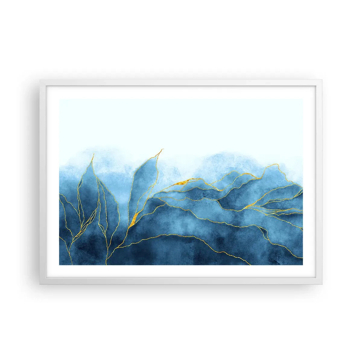Affisch i vit ram - Blått i guld - 70x50 cm
