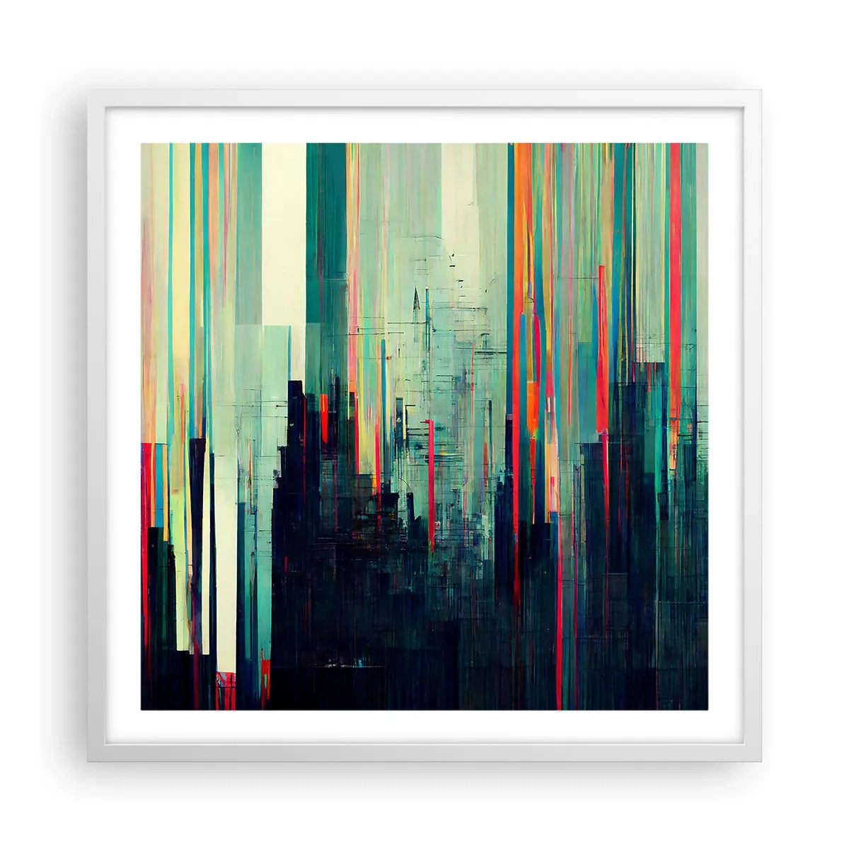 Affisch i vit ram - Futuristisk stad - 60x60 cm
