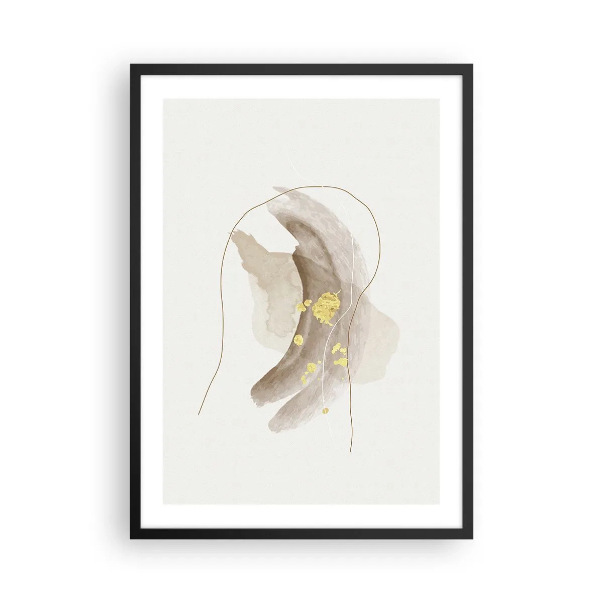 Affisch i svart ram - Ett abstrakt mönster i beige med fina guldfärgade accenter. - 50x70cm - Träffat i rummet - Modern väggdekoration för vardagsrum och sovrum ARTTOR