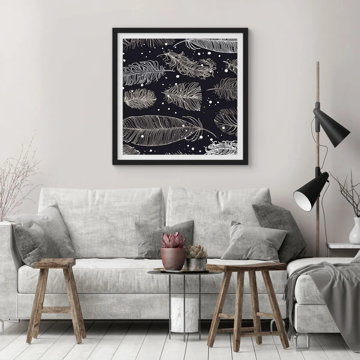 Affisch i svart ram - Fjäderspets - 50x50 cm