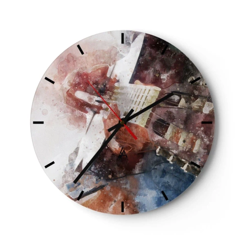 Väggklocka - Klocka på glas - Konstnärligt akvarell gitarrmotiv - 30x30cm - Vad tycker du om det? - Modern väggdekoration för vardagsrum, kök och sovrum ARTTOR
