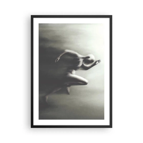 Affisch i svart ram - En abstrakt figur i rörelse i monokromatiska toner. - 50x70cm - Omöjlig att stoppa - Modern väggdekoration för vardagsrum och sovrum ARTTOR