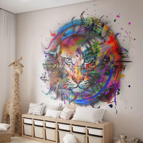 Fototapet Standard Eco - Lurar bakom regnbågen - Abstraktion, Tiger, Grafik - 250x175 cm