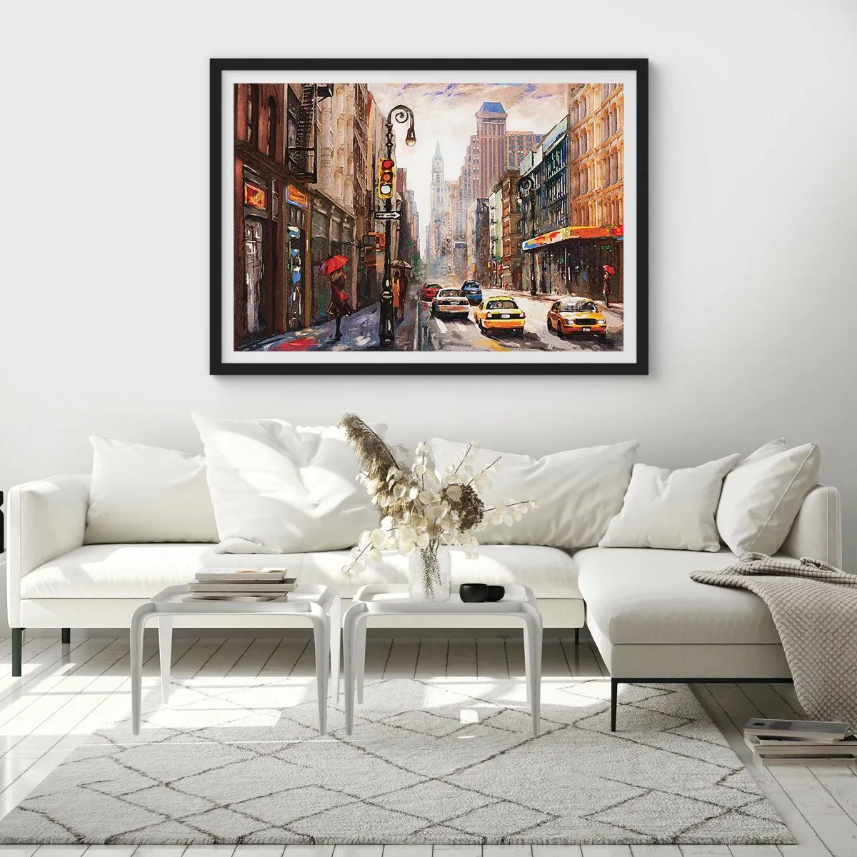 Affisch i svart ram - New York - färgglad också i regnet - 50x40 cm