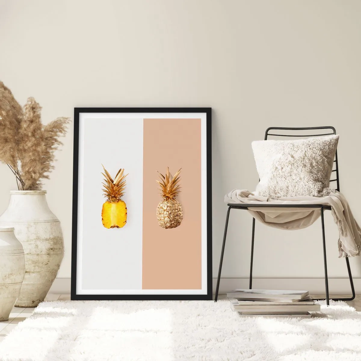 Affisch i svart ram - En minimalistisk komposition av två ananaser - 50x70cm - Ananas för oss - Modern väggdekoration för vardagsrum och sovrum ARTTOR