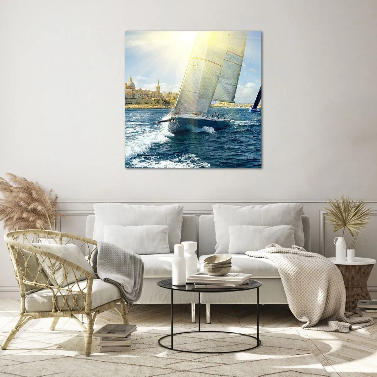 Glastavla - Bild på glas - Dags att lämna staden - 70x70 cm