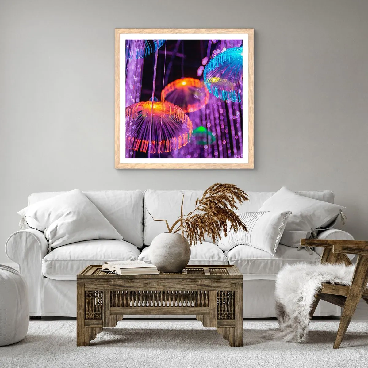 Affisch i ram av ljusek - Lysande fontän - 50x50 cm
