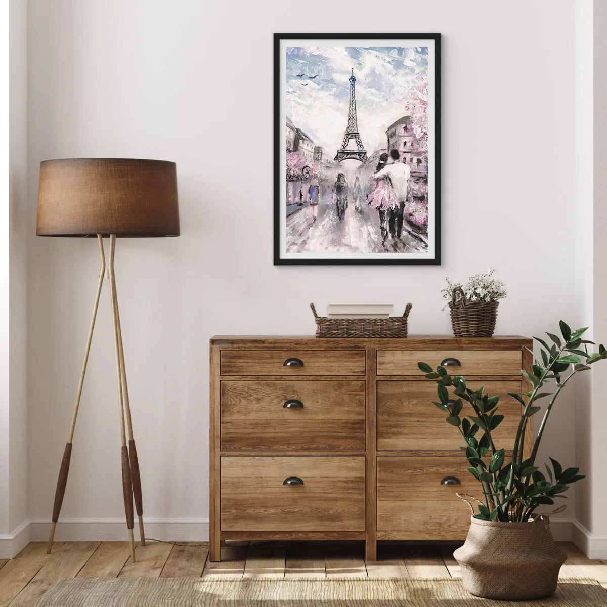 Affisch i svart ram - En romantisk scen i Paris med Eiffeltornet i bakgrunden - 50x70cm - Bli kär bara i... - Modern väggdekoration för vardagsrum och sovrum ARTTOR