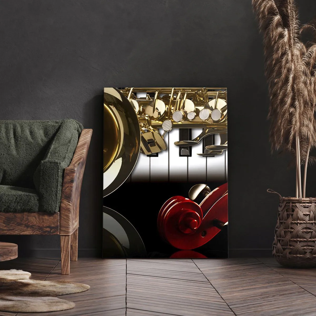 Canvastavla - Bild på duk - Plåt, trä och elfenben - 65x120 cm