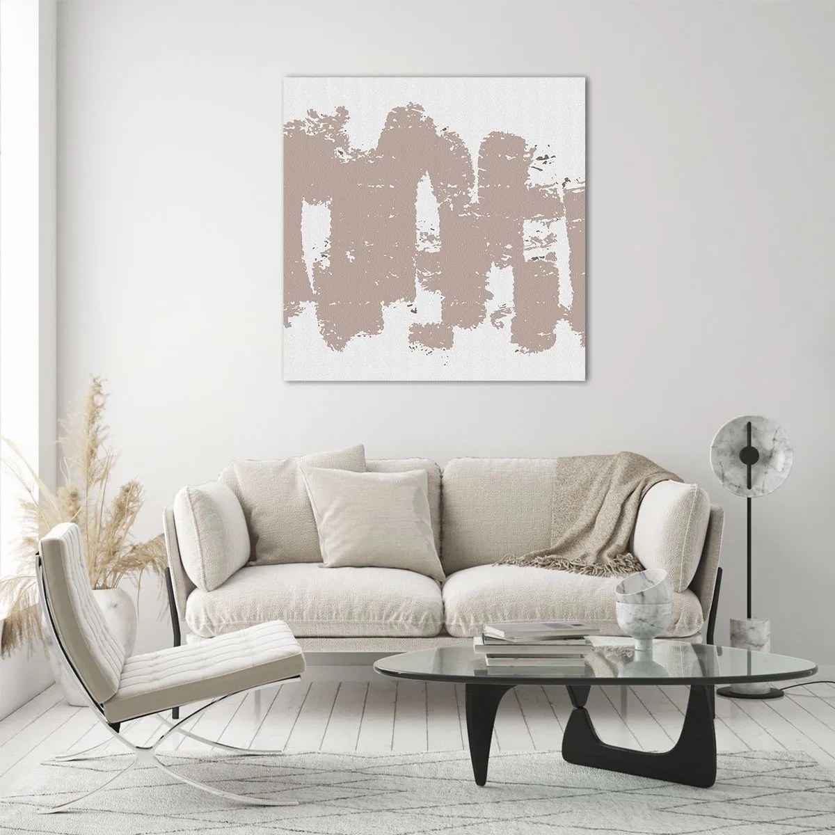 Glastavla - Bild på glas - Abstraktion i mjuk rosa - 70x70 cm