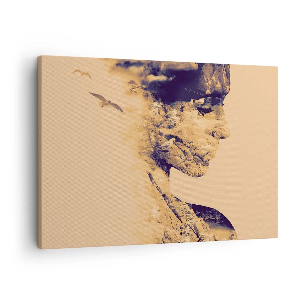 Canvastavla - Bild på duk - Profil av en kvinna med naturen i bakgrunden i varma toner - 70x50cm - Skön av naturen - Modern väggdekoration för vardagsrum och sovrum ARTTOR