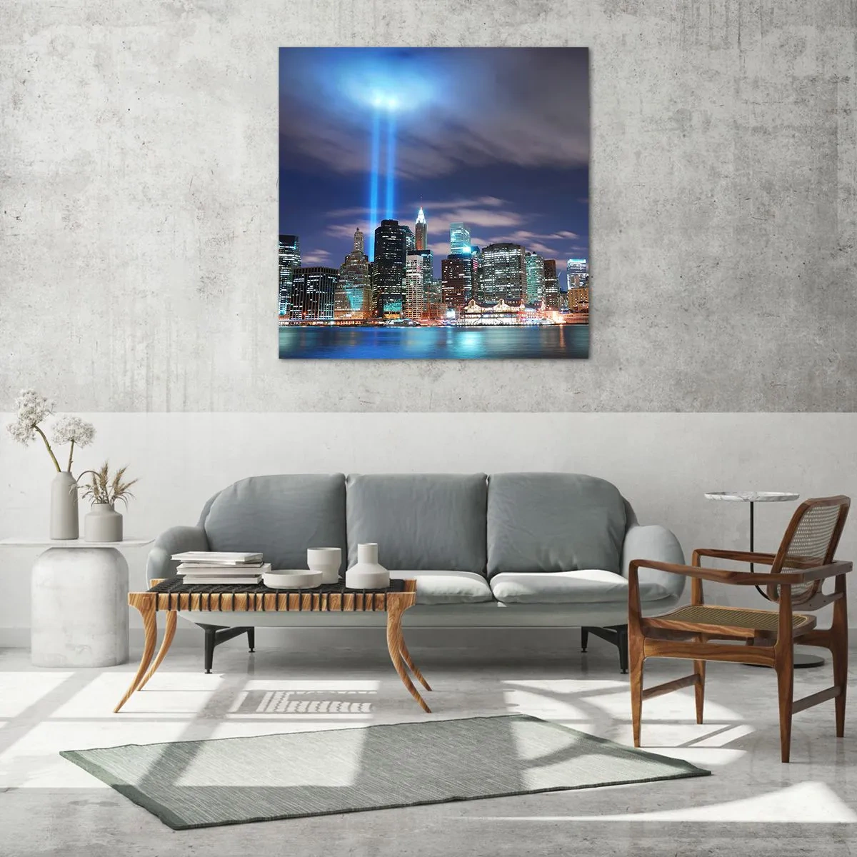 Glastavla - Bild på glas - Nå himlen med ljuset - 70x70 cm