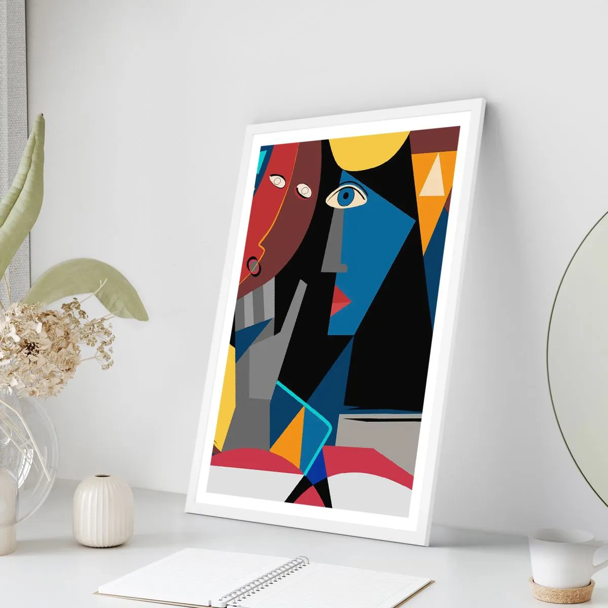 Affisch i vit ram - Kubistiskt samtal - 50x70 cm