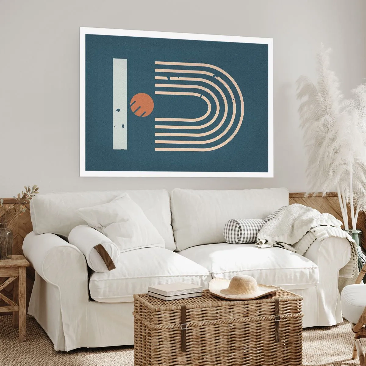 Affisch - Geometri mot mörkblå bakgrund - 70x50 cm