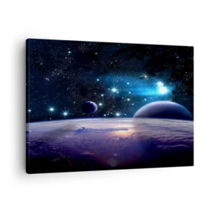 Canvastavla - Bild på duk - En vy över yttre rymden med planeter och stjärnor - 70x50cm - Fortfarande ensamma? - Modern väggdekoration för vardagsrum och sovrum ARTTOR