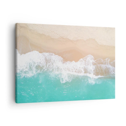 Canvastavla - Bild på duk - Fågelperspektiv på en strand med turkost vatten och mjuka vågor - 70x50cm - Smekande beröring - Modern väggdekoration för vardagsrum och sovrum ARTTOR
