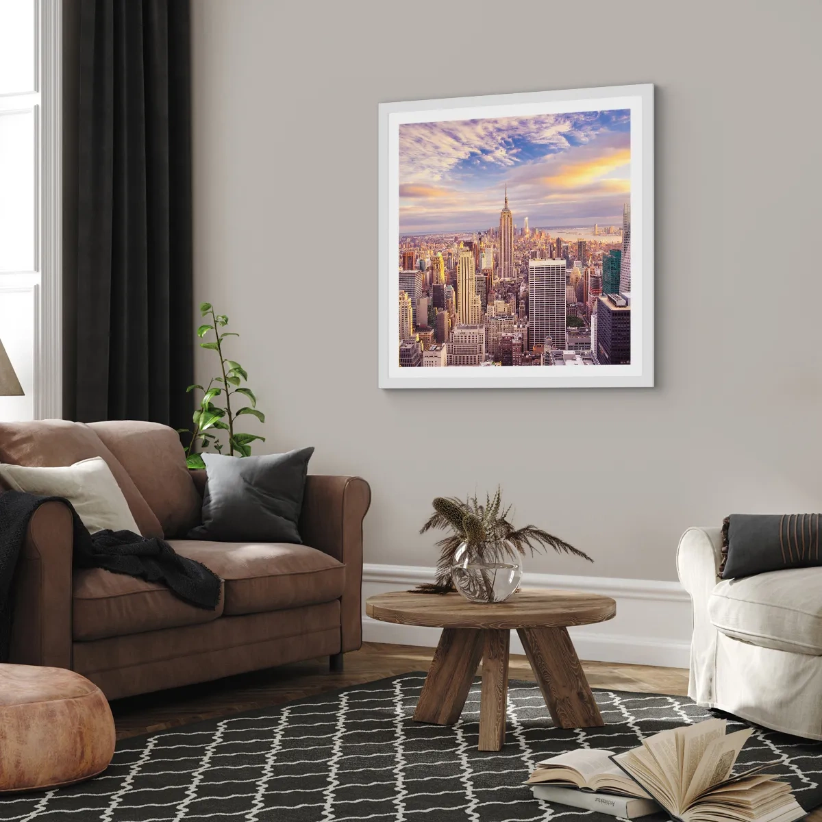 Affisch i vit ram - Nå ut till molnen - 60x60 cm