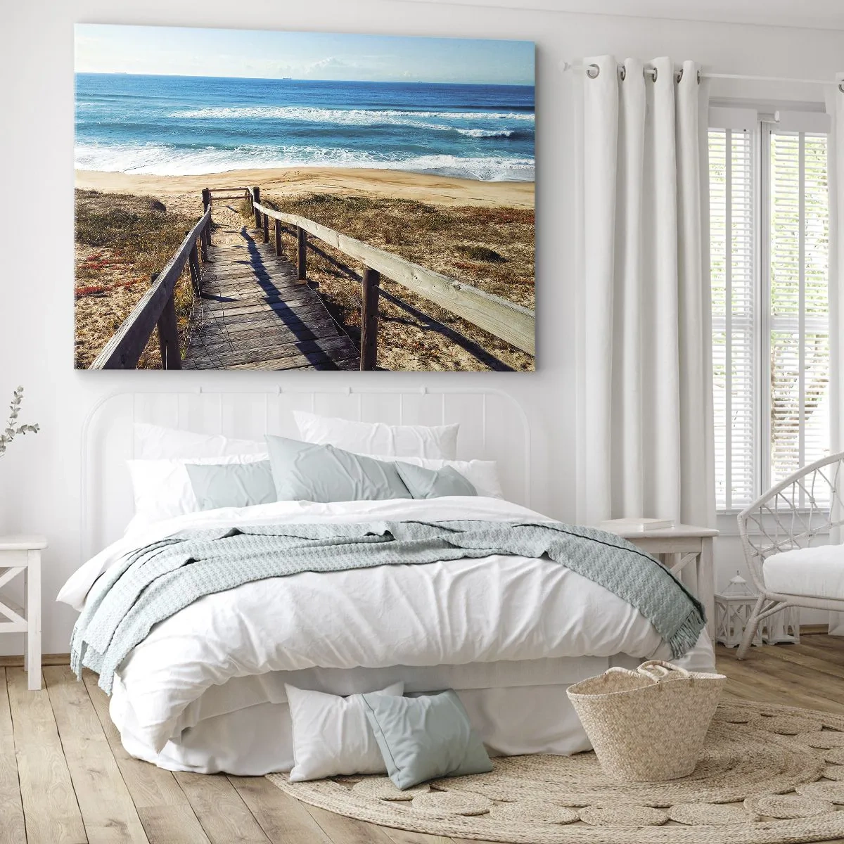 Canvastavla - Bild på duk - Trästig som leder till stranden - 70x50cm - Spring! - Modern väggdekoration för vardagsrum och sovrum ARTTOR