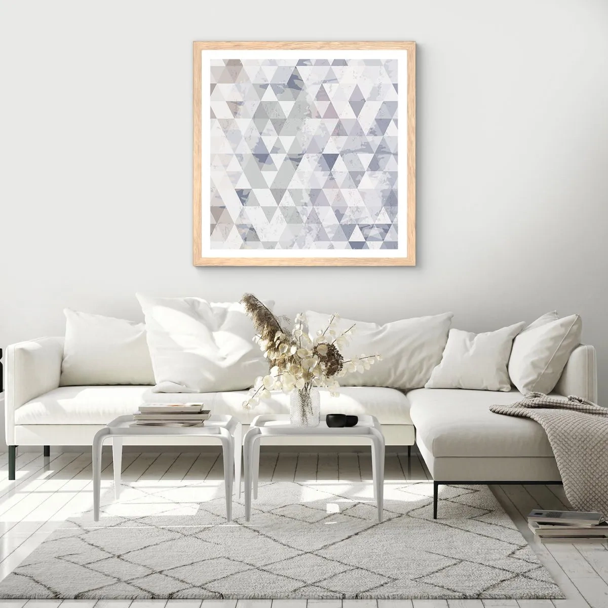 Affisch i ram av ljusek - Trianglar - 60x60 cm