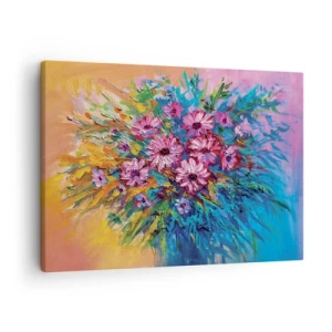 Canvastavla - Bild på duk - Färgglada blommor i en bukett mot en pastellfärgad bakgrund - 70x50cm - Livets energi - Modern väggdekoration för vardagsrum och sovrum ARTTOR