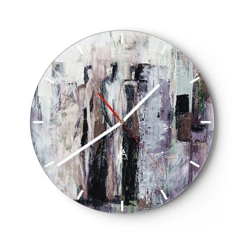 Väggklocka - Klocka på glas - Abstrakta figurer i en dämpad färgpalett - 30x30cm - De mystiska tre - Modern väggdekoration för vardagsrum, kök och sovrum ARTTOR